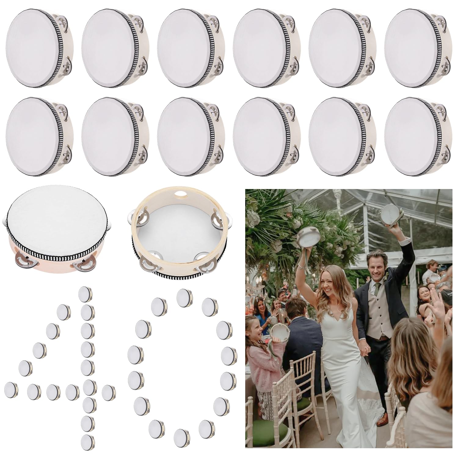 Pandereta de boda de 6 pulgadas para hacer ruido de asiento, pandereta de mano, accesorios de pista de baile, una sola fila de metal, jingle de percusión, regalo para fiesta de iglesia (40