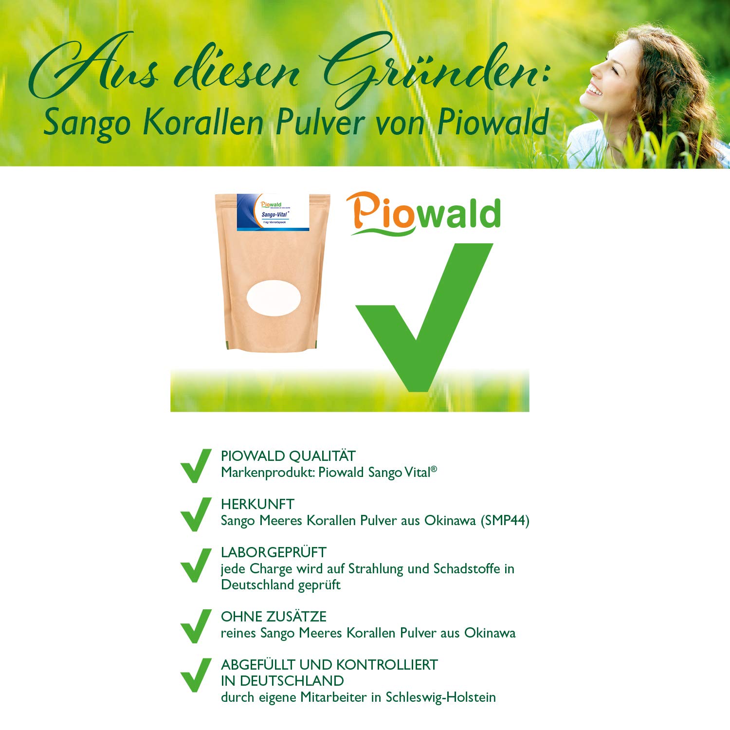 Piowald Sango Vital - Sango Meeres Koralle - 1 kg Pulver | mit Calcium und Magnesium