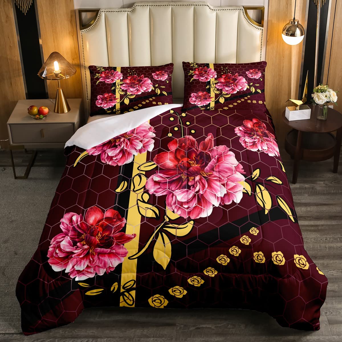 Red Floral Comforter Blossom Flowers 