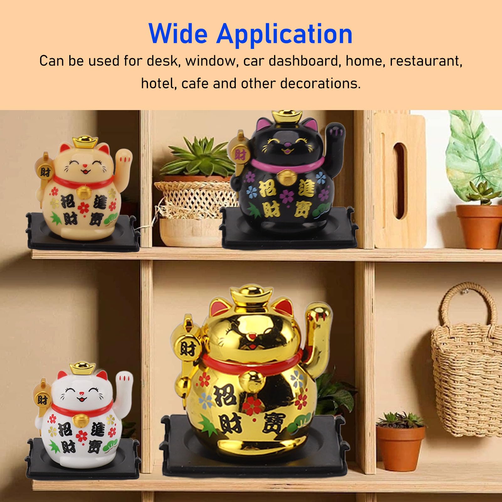 Lucky Cat Ornament, Solar Panelu Sunlight, Plastikowe ramię do Plastikowego Ramienia Kota Fortune dla Planszy (BLACK)