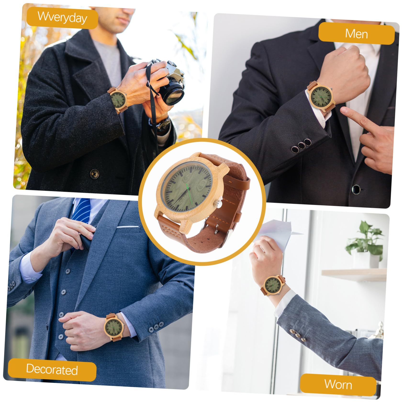 IMIKEYA Orologio da uomo in legno naturale con cinturino in vera pelle, design casual vintage, leggero e resistente, stile elegante per l'uso quotidiano