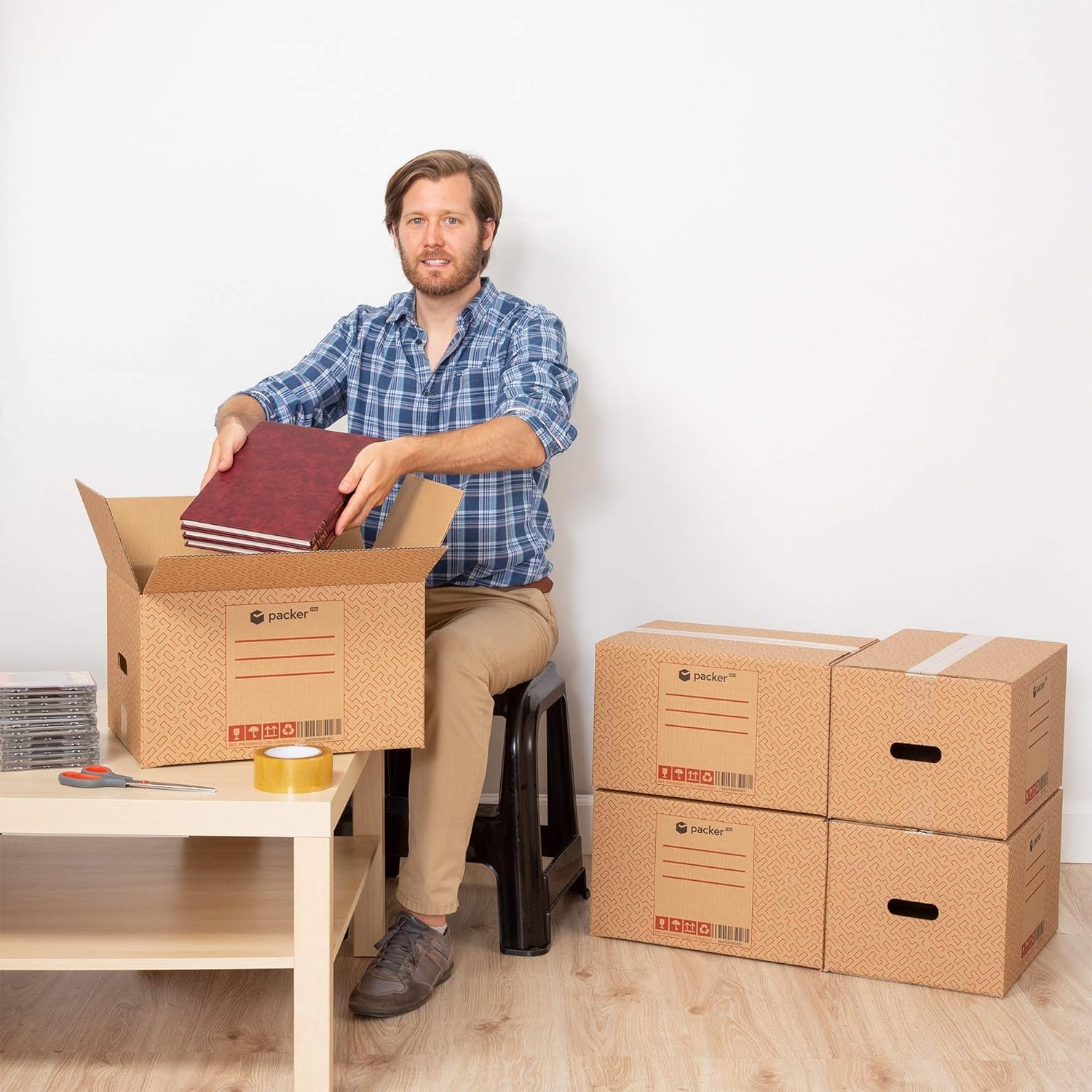 packer PRO Pack 10 Cajas Carton para Mudanzas y Almacenaje con Asas 430x300x250mm