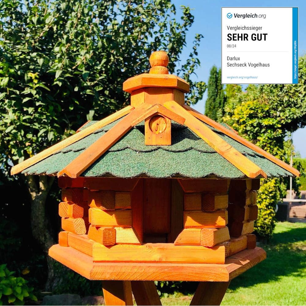 Handgefertigtes Sechseck Vogelhaus aus witterfestem Holz M-XXL - L Größe, Grün - Braun, witterfest mit Bitumdach