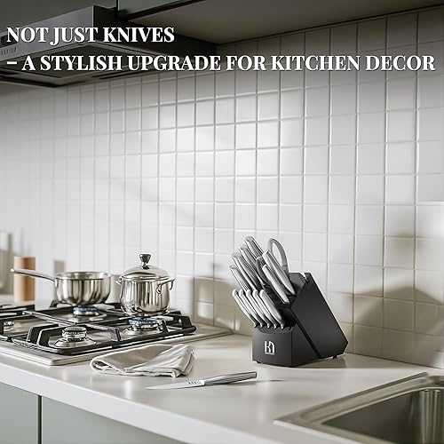 Miniatura 6 de Juego de cuchillos de cocina japoneses de primera calidad, juego de 14 piezas de bloque de cuchillos de cocina de acero inoxidable afilado duradero