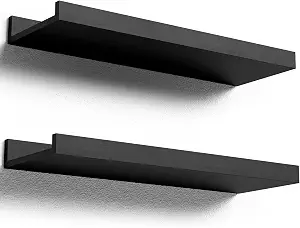 Boswillon Floating Shelves Set of 2, 16in Wall Shelves with Lip, Black