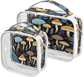 2Pcs Mushroom Cosmetic Bags,Clear Makeup Bags...