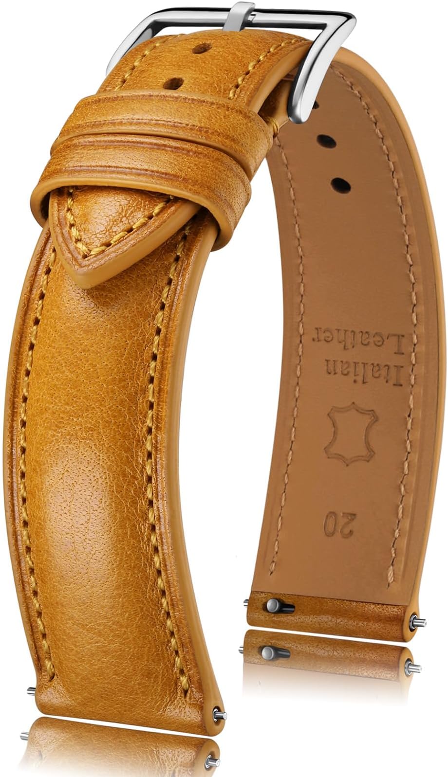 Italian leather Watch Band Tuscany Natural Vegetable-Tanned Full Grain Genuine Leather,18mm 19mm 20mm 21mm 22mm Quick Release Replacement Watch Straps for Men and Women Thick and Soft