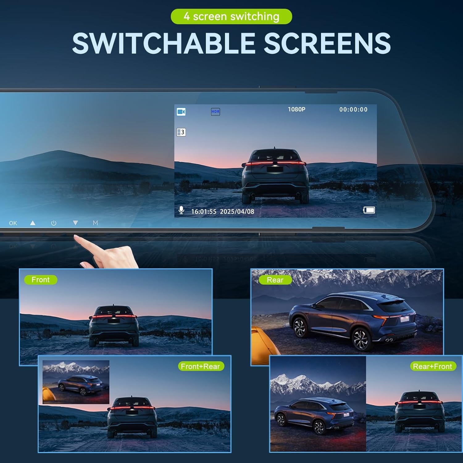 4.5 Inch Mirror Dash Cam Backup Camera 1080P Front and Rear View Mirror Camera for Cars Dual Lens Cam Loop Recording 150°Wide Angle G-Sensor Parking Assistance Loop Recording