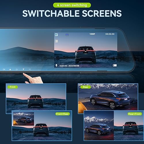 Miniatura 3 de Cámara de respaldo de 4.5 pulgadas, cámara de respaldo 1080P, cámara de espejo de visión frontal y trasera para automóviles Grabación de bucle de