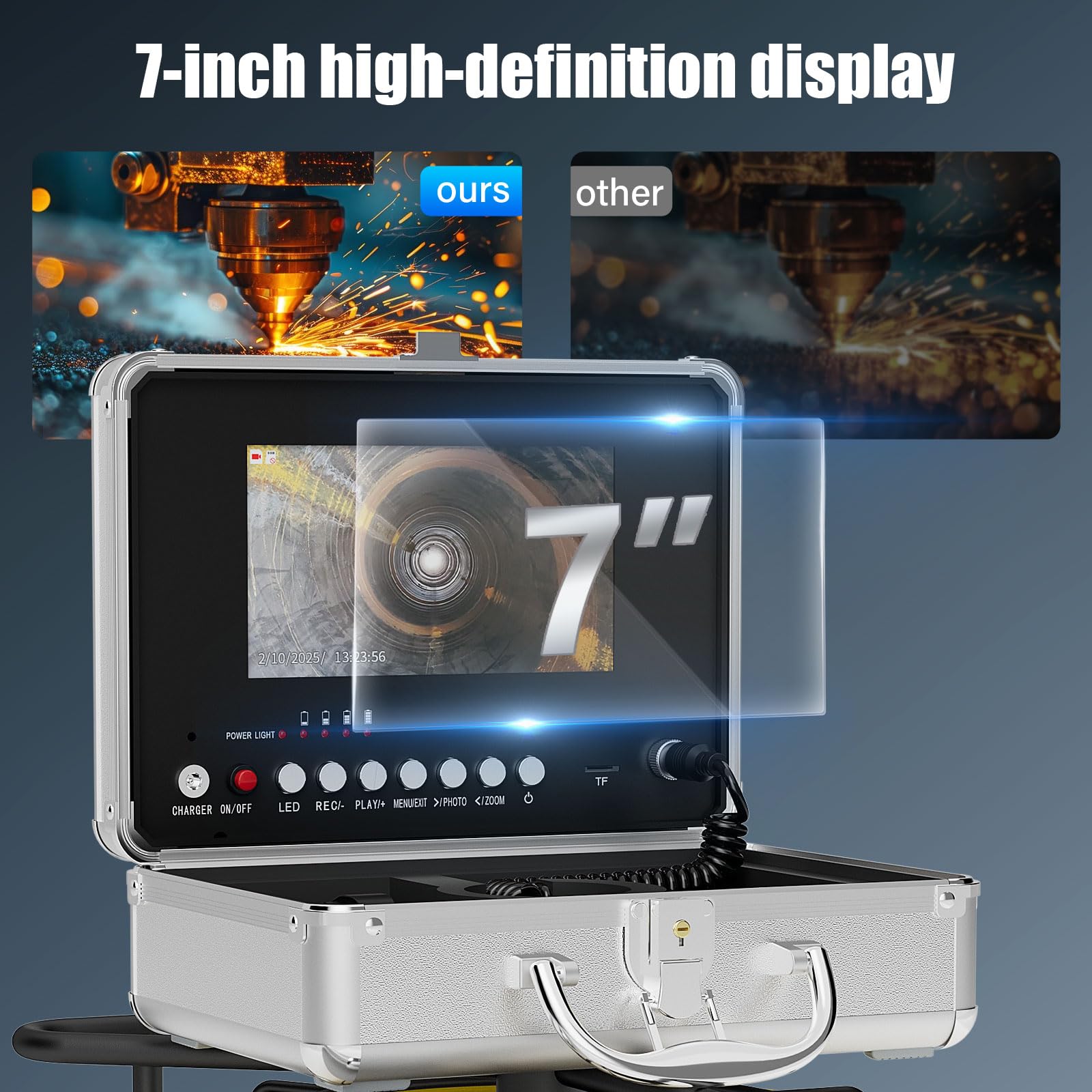 Endoscopio per Tubi 20/30M con Schermo AHD 7" DVR, 1080P HD, Scheda 16GB Inclusa, Contametri, Marcatura Metri, IP68 Impermeabile, per Tubi Fognari Industriali (30M-Telecamera da 23mm)