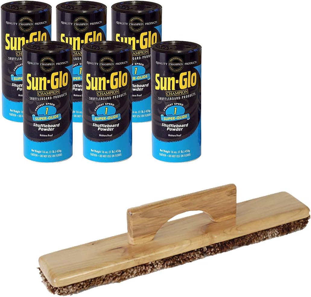 Sun-Glo 6 Cans #1 Super-Glide Wax w/ 1 Shuffleboard Sweep