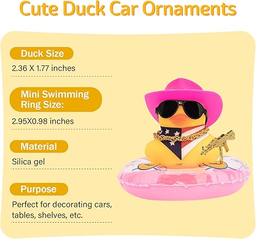 Miniatura 2 de wonuu Decoración de pato de goma para automóvil, accesorios de decoración de tablero de instrumentos de pato vaquero occidental con mini anillo de