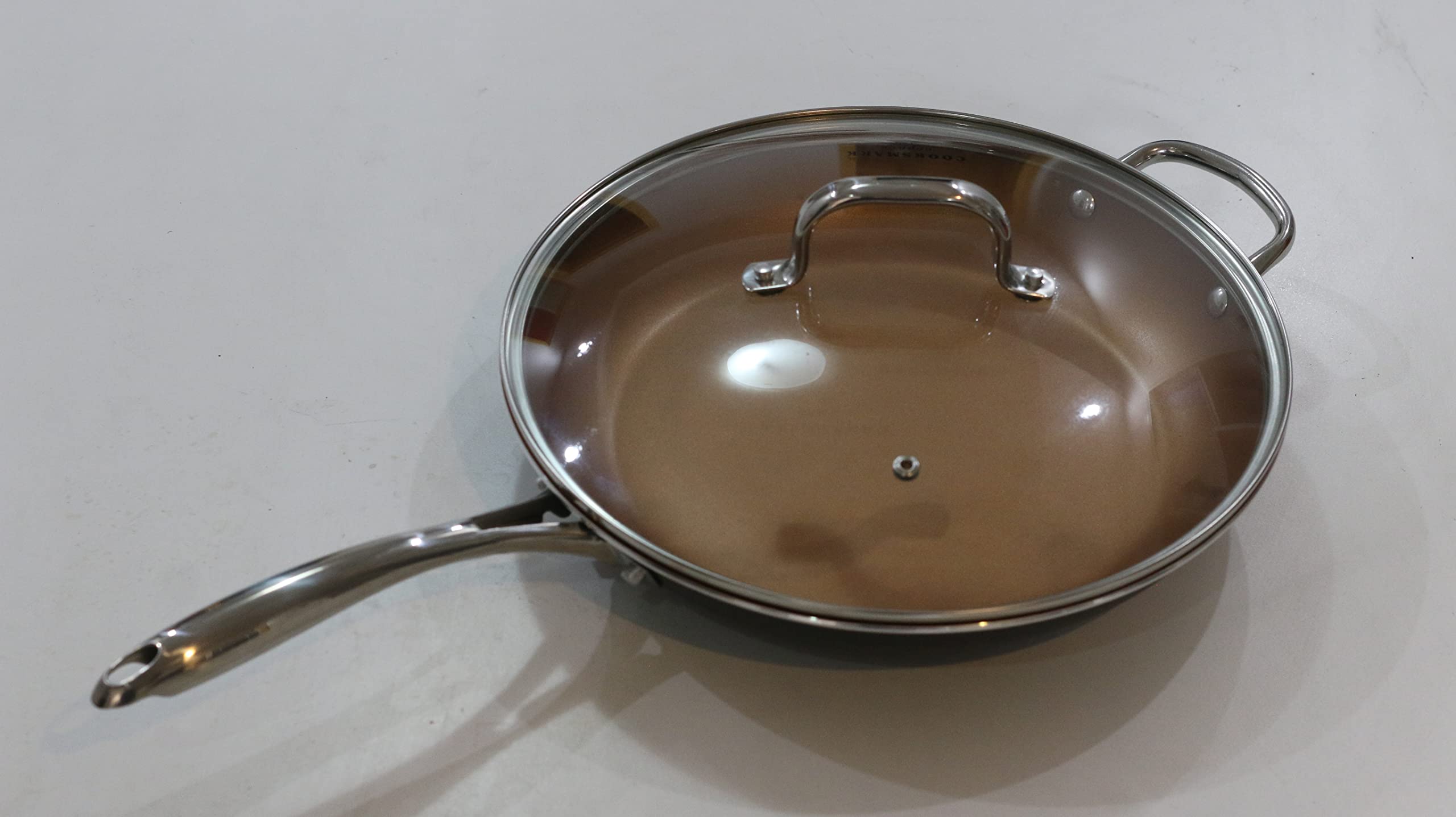 All in One Pan Copper Pan 12-Inch Nonstick Induction Compatible Frying Pan with Lid and Stainless Steel Handle, Copper Ceramic Skillet, Saute Pan, Dishwasher Safe Oven Safe(Upgrade)