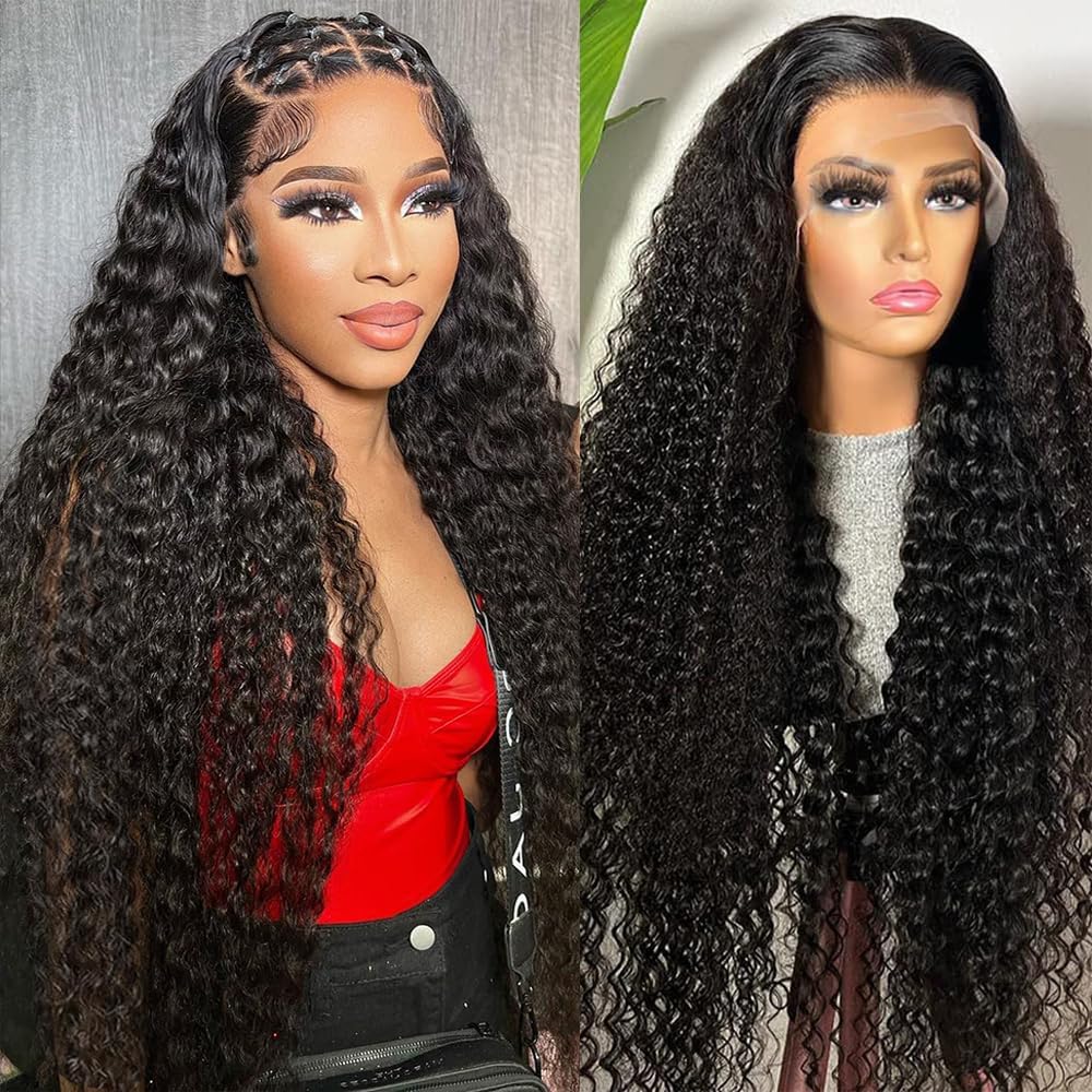Keshon Lace Front Wigs Human Hair Deep Wave 200% Density 13x5 HD Transparent Lace Frontal Wigs Human Hair Deep Wave Pre Plucked with Baby Hair Natural Color 22 inch