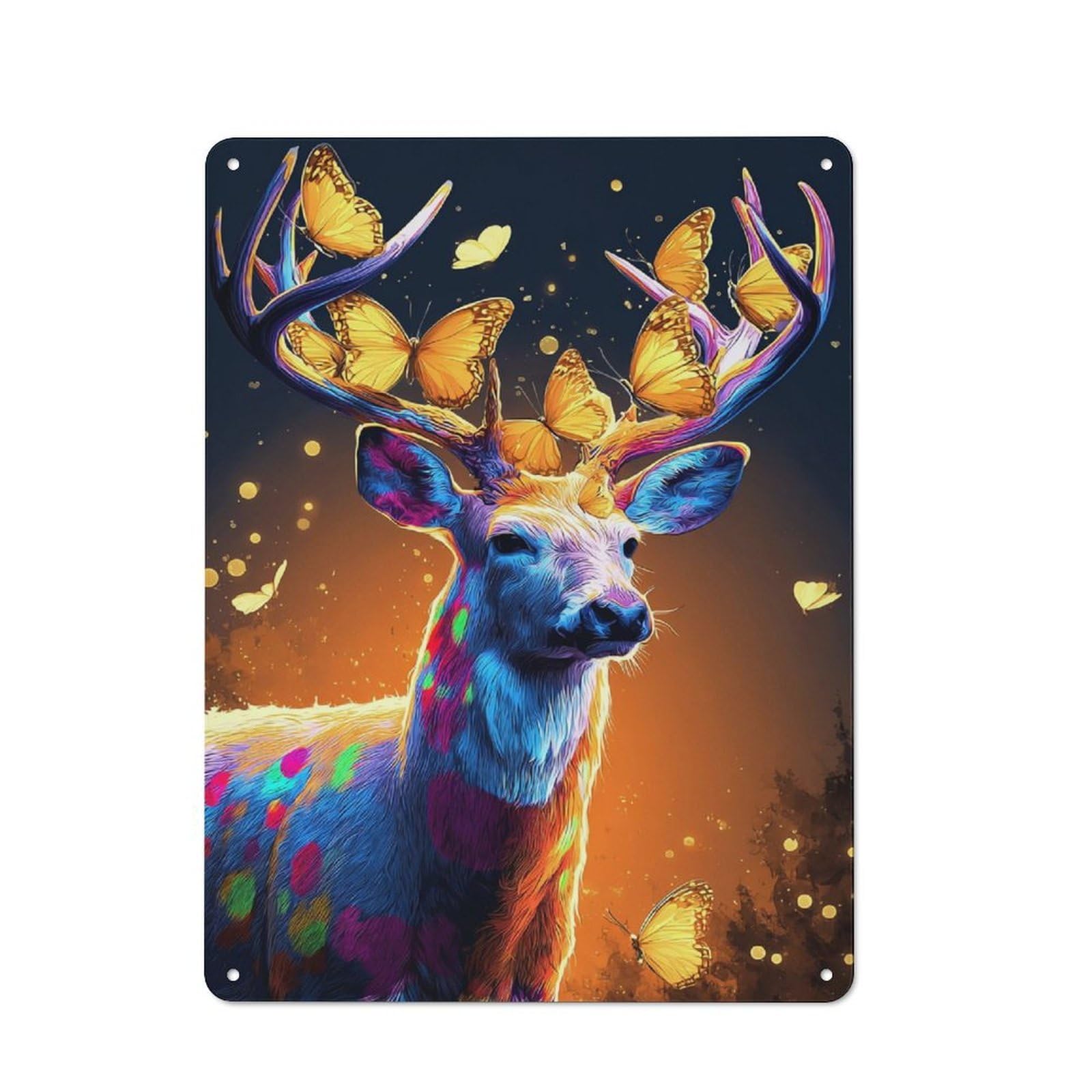 Junmoney Colorful Deer With Butterflies -4 Rustic Tin Wall Plaque 40X30cm For Kitchen Or Home Bar, A Winter Wall Decor Update For Kitchen Decor Lovers