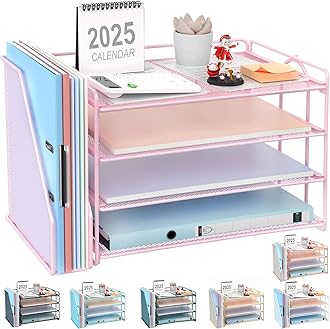gianotter 4-Tier Paper Organizer With Magazine Holder, Desk Organizers and Accessories, Pink Desk Accessories, File Organizer for Office Supplies Storag(Pink)