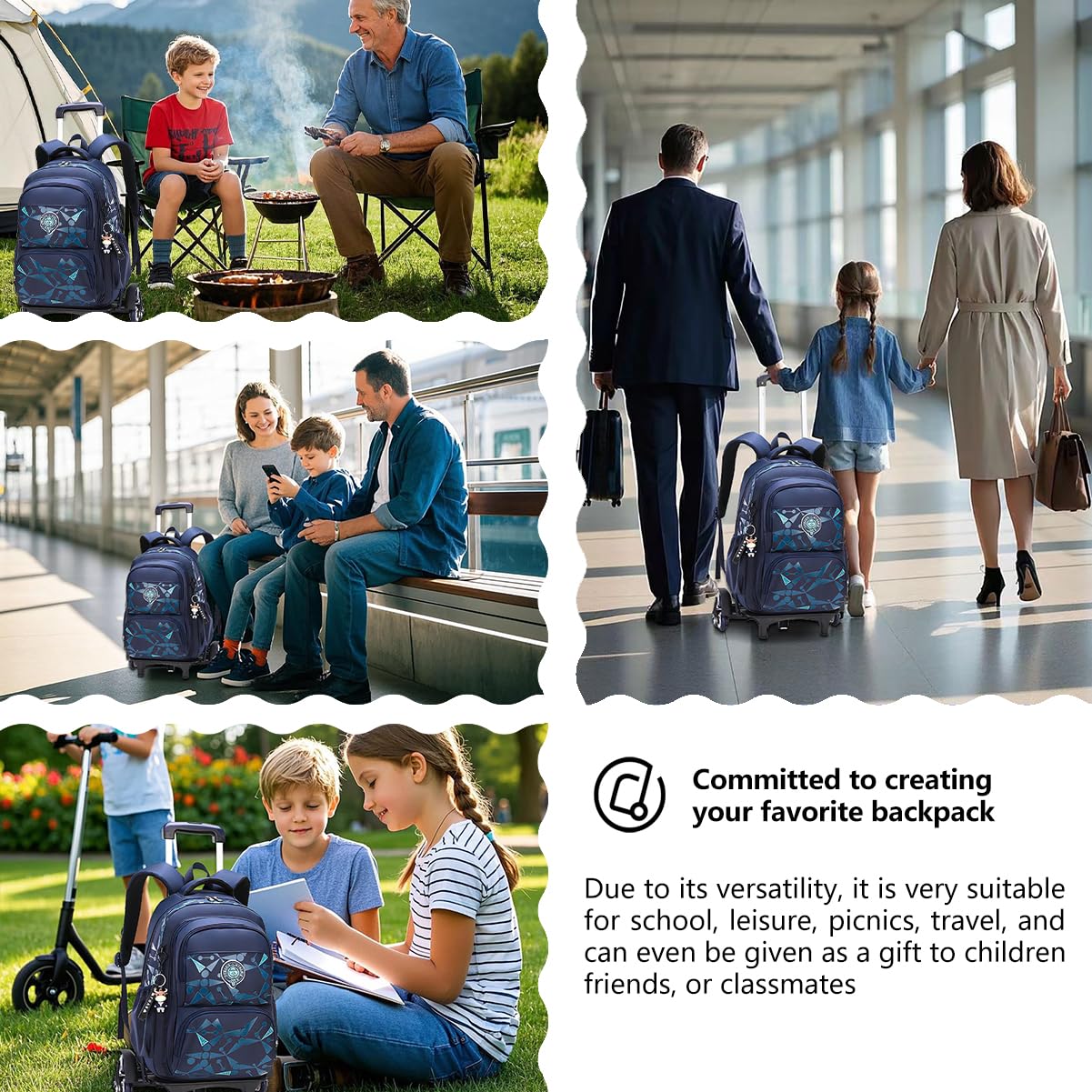 Sac à Dos Roulette Primaire Cartable Scolaire Enfant Fille Sac Roulette Trolley Bagage Cabine Cartable à Roulette Fille Garcon Scolaire