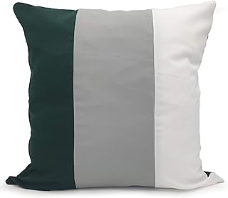 Lot de 4 coussins + housses 3 tons Vert citron/moutarde/rouge/gris/marron 53,3 x 53,3 cm (Vert bouteille/gris/blanc)