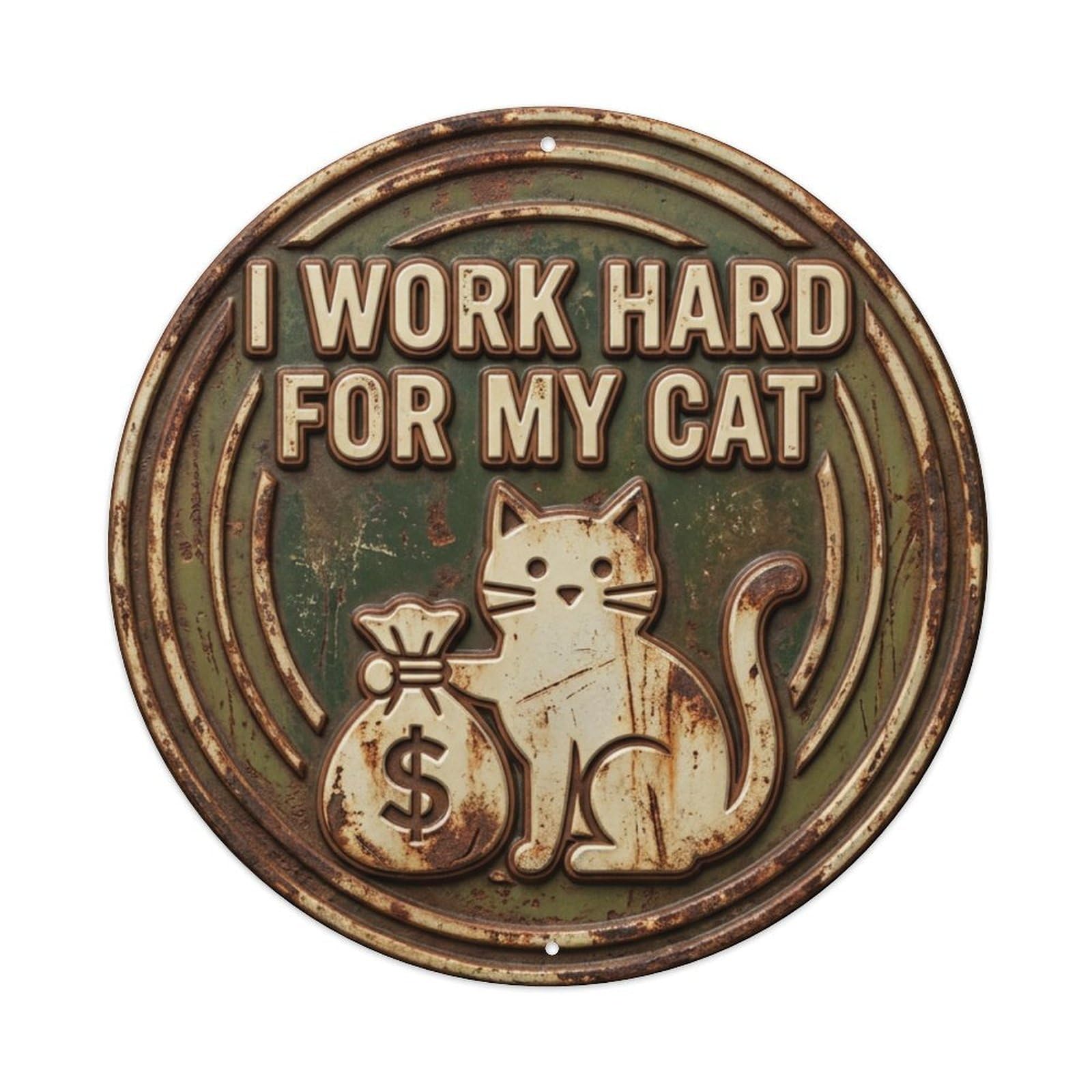 Work Hard for Cat Meow Metal Tin Sign Plaque Wall Decor for Cafe, Club Bar, Office, Home Garden Round Metal Poster 8x8Inch
