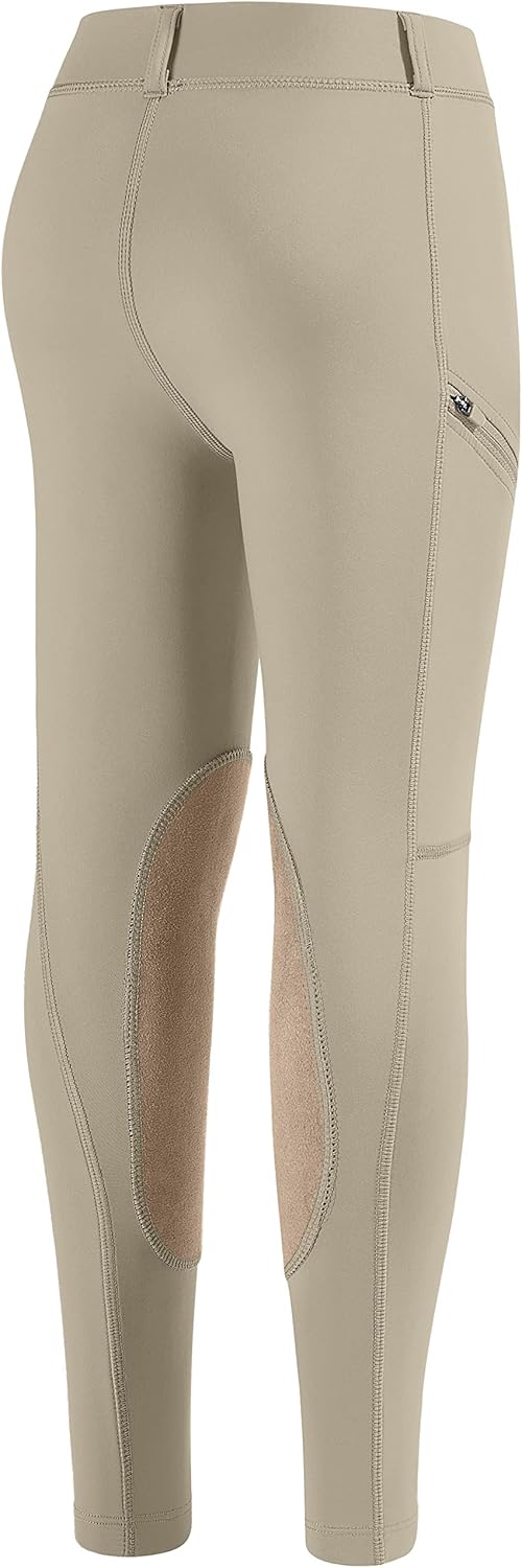 SANTINY Girls Horse Riding Pants with Zipper Pockets Kids Stretchy Equestrian Breeches Knee-Patch Youth Schooling Tights - Image 3