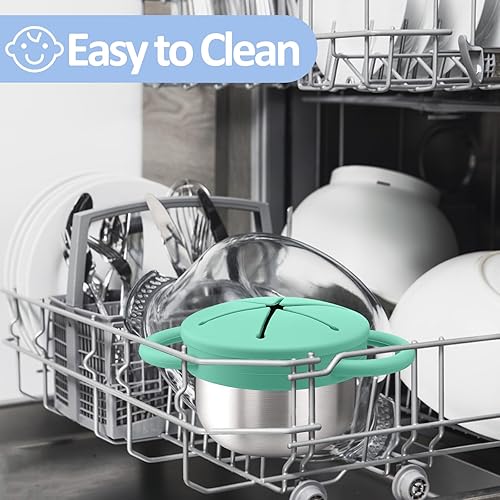 Miniatura 7 de BUSOHA Paquete de 2 vasos de acero inoxidable para niños pequeños, recipientes de aperitivos para bebés de 9 onzas a prueba de derrames con receptor