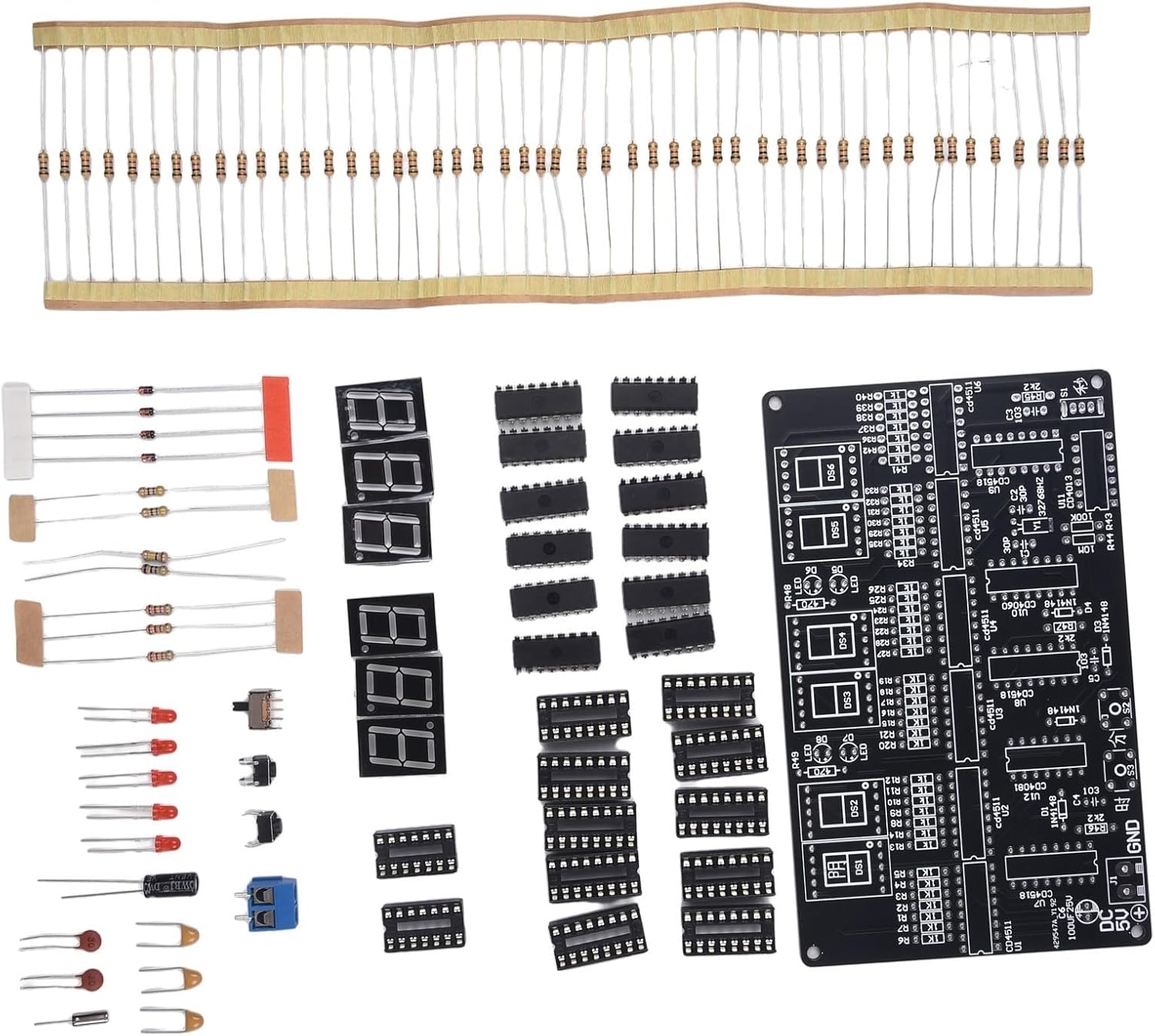 Digital Clock Kit 6-Bit DIY Electronic Soldering Training Set DC 4.5V-5.5V PCB Board Teaching Learning Electronics Assembly Parts(Parts)