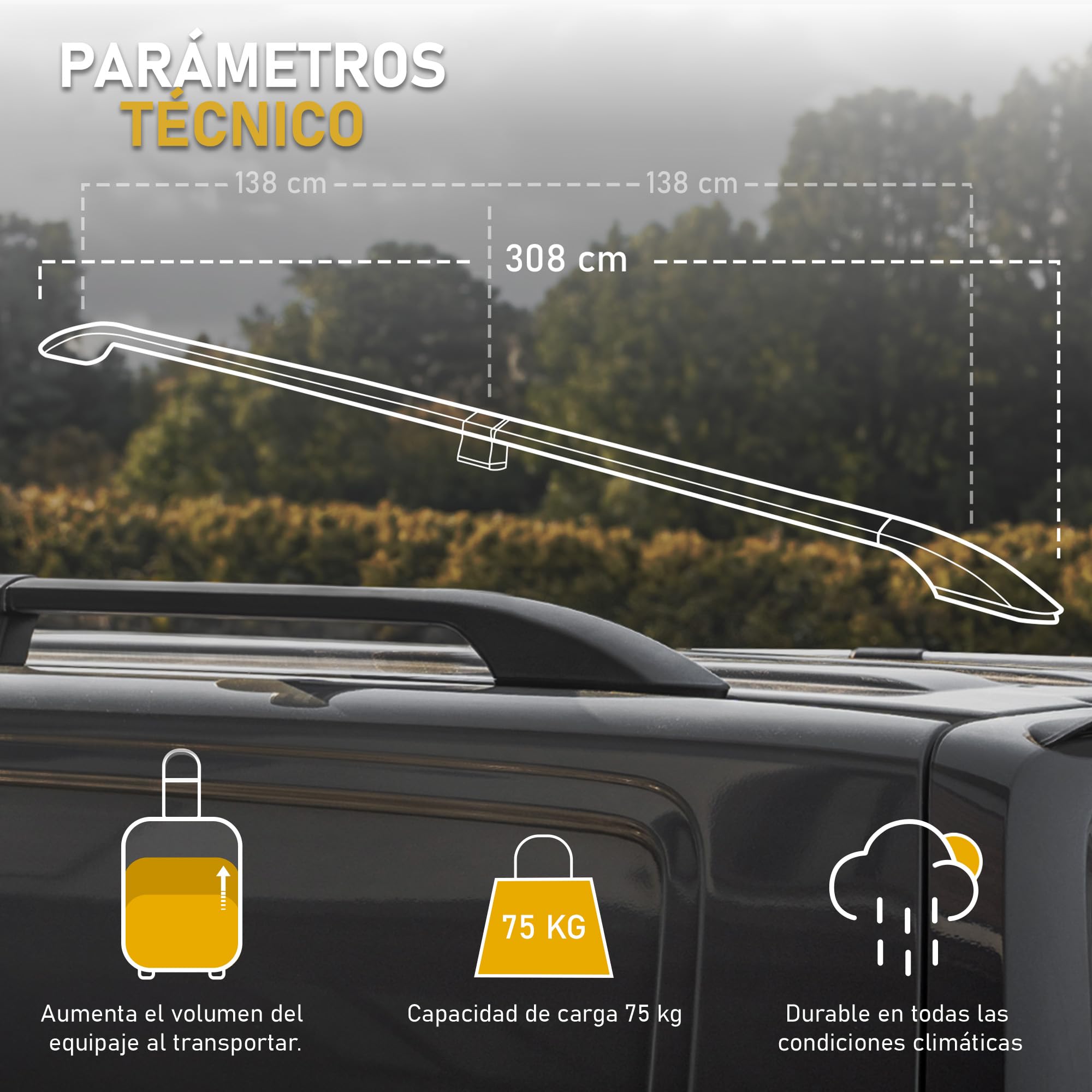 CHROMEMASTER | Compatible con Mercedes Vito Viano W639 Extra Long 2003-2014 | Barras Portaequipajes, Rieles de Techo; Se Utilizan para el Montaje de Portaequipajes de Techo, Cajas de Techo