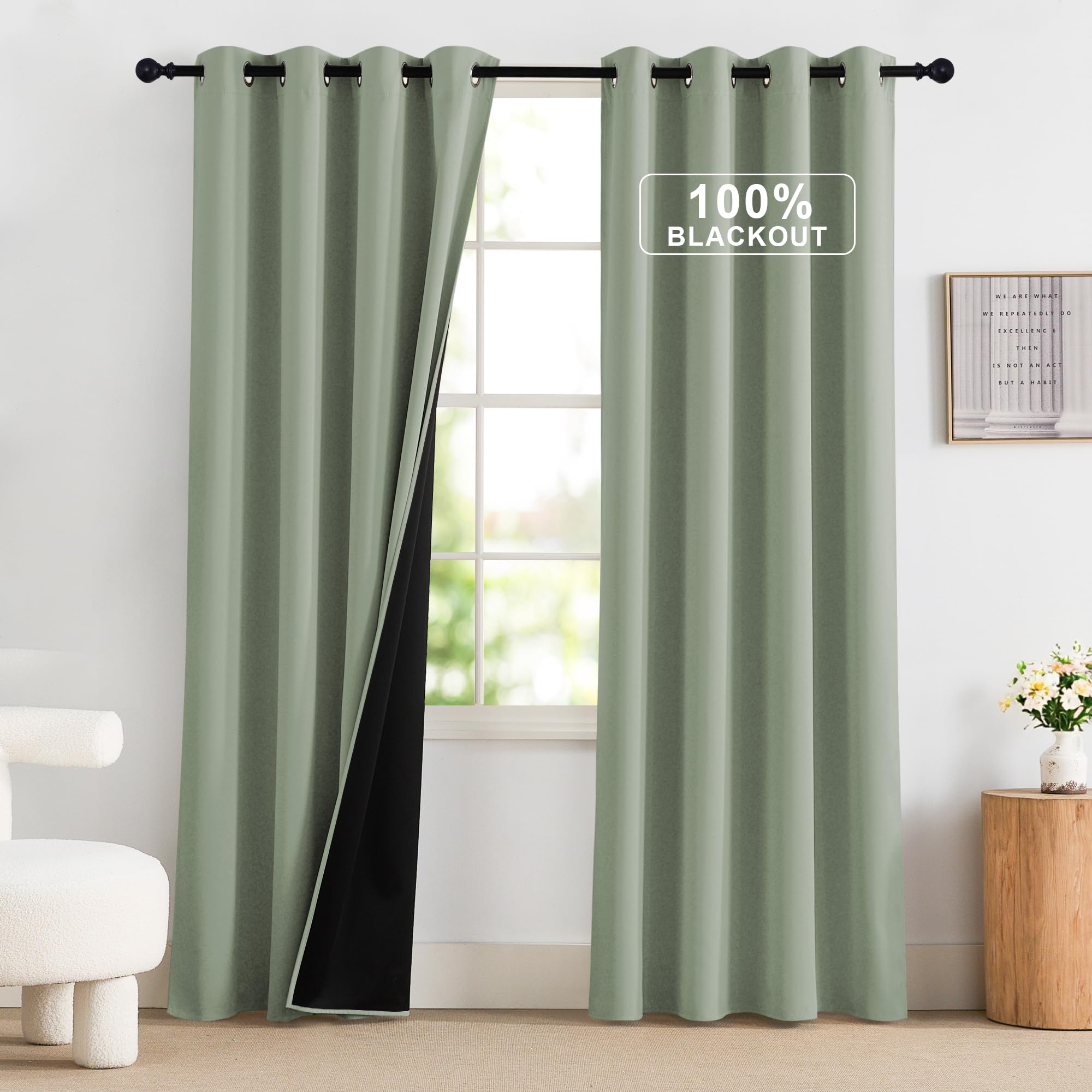 NICETOWN Sage Green Curtains 52 x 84 inches Long