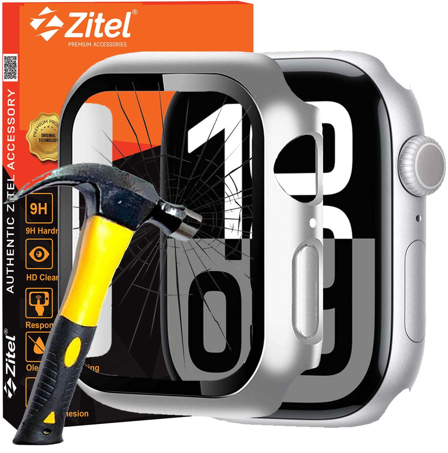 Zitel Case with Screen Protector Compatible with Apple Watch Series 10 46mm Hard PC Cover with Built-in 9H Tempered Glass (46mm, Silver)-picture-18