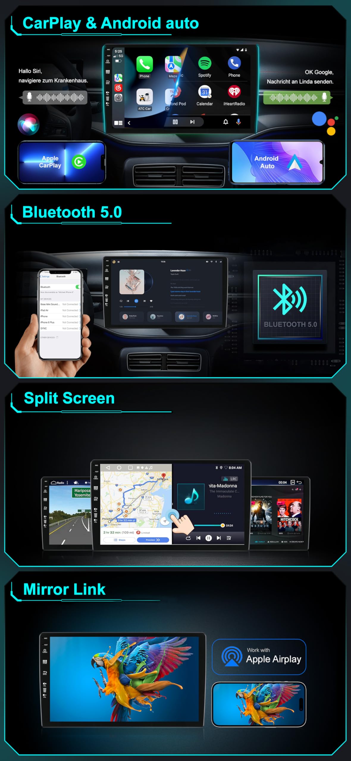 SXAUTO - 6G+128G - Android 15 IPS Autoradio für Nissan X-Trail T31 (2007-2015) - Eingebaut Carplay/Android Auto/DSP - LED Kamera + MIC - DAB Lenkradsteuerung Fast-Boot 360-CAM WiFi - 2 Din 10.1 Zoll
