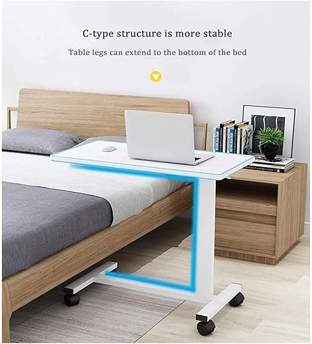Miniatura 3 de Mesa para colocar sobre la cama, ruedas, mesita de noche, base en forma de C, escritorio para computadora portátil, mesa auxiliar para oficina en