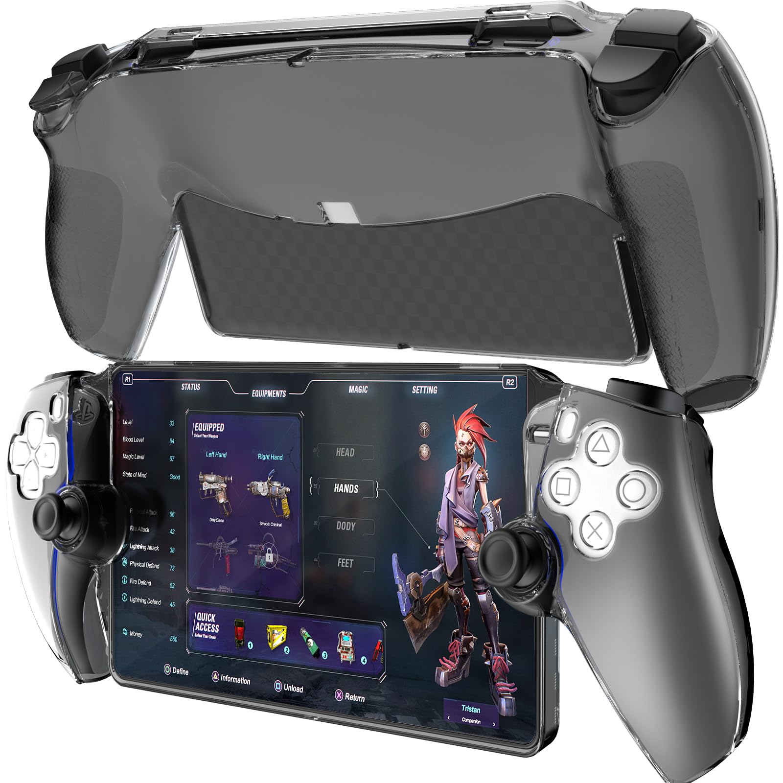 HEYSTOP Carcasa Compatible con Playstation Portal, Funda a Prueba de Polvo para Playstation Portal, Accesorio PS5 Portal, contra Caídas y Arañazos, Protección Carcasa de Joystick (Negro Transparente)