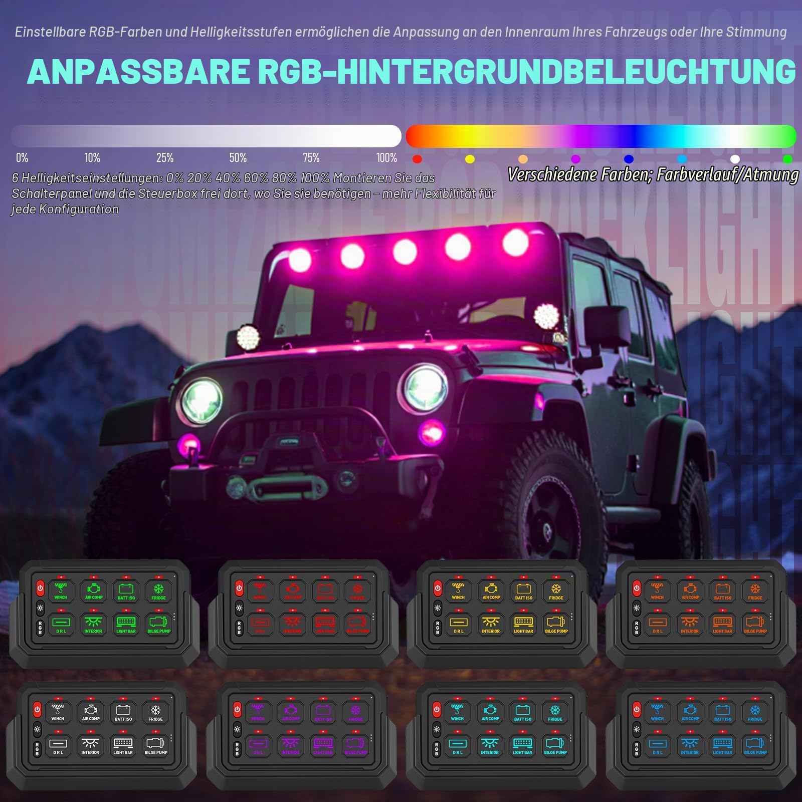 Chelhead 8 Gang Kabelloses Schaltpanel Kit Steuerung bis zu 81m 12-24V | Schaltkreissteuerung Relais-Systembox Multifunktions-Schaltpanel 4 Lichtsteuerungsmodi kompatibel mit Marine ATV UTV SUV Boot