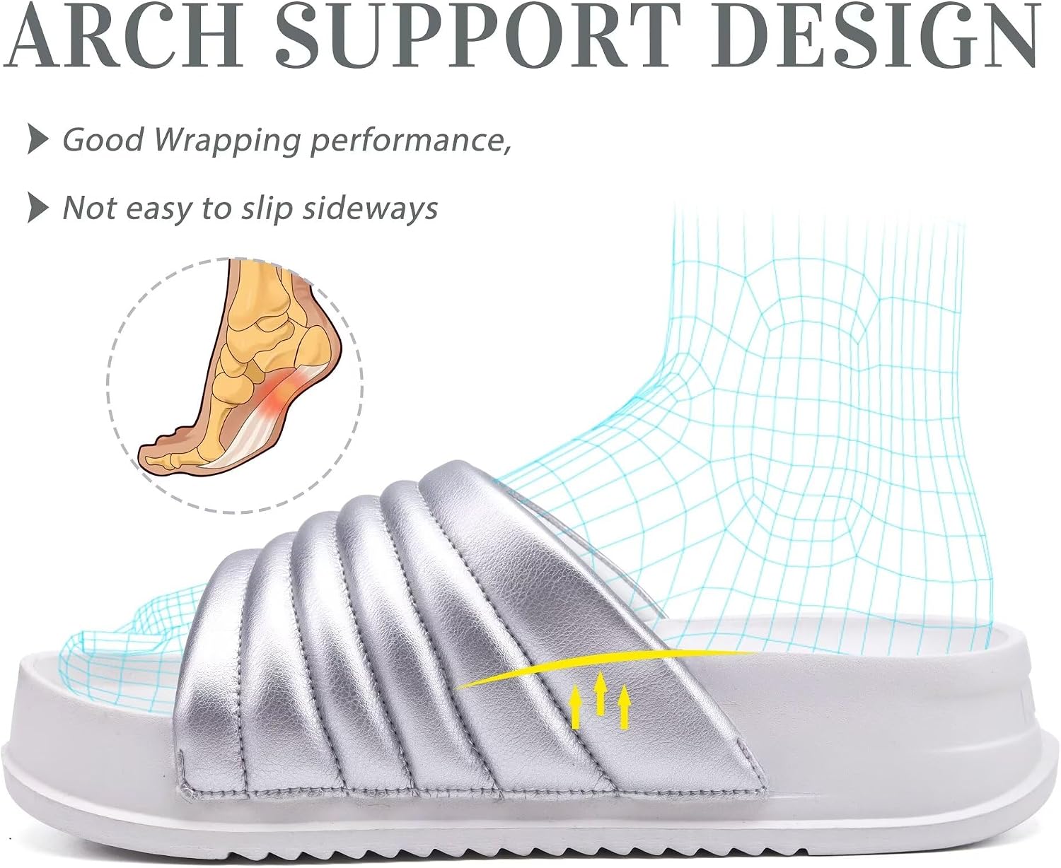 KuaiLu Womens Sandals with Arch Support Orthopedic Comfortable Lightweight Cushion Recovery Slides Summer Fashion Leather Casual Womans Plantar Fasciitis Sandals for Indoor&Outdoor (US Size 6-12)