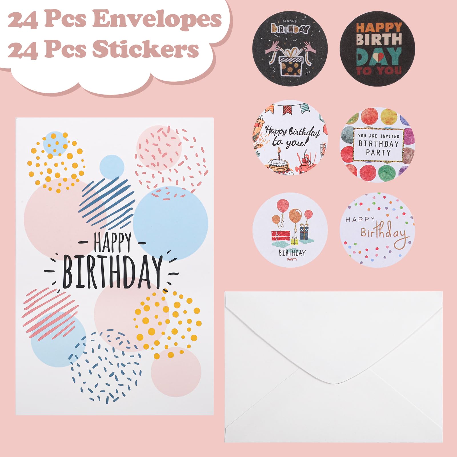 Abeec - 24 Biglietti Di Auguri Di Compleanno Per Bambini Con Buste Bianche - Confezione Multipla Assortita