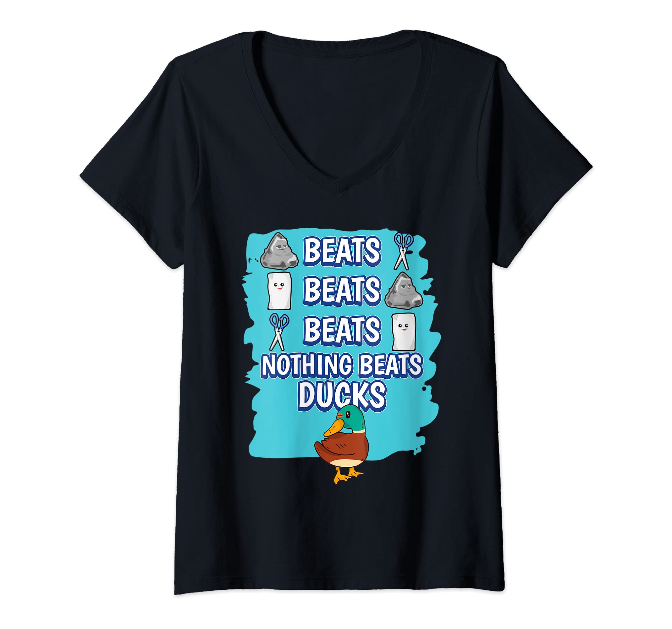 Womens Nothing Beats Ducks Rock Paper Scissors Game Duck V-Neck T-Shirt
