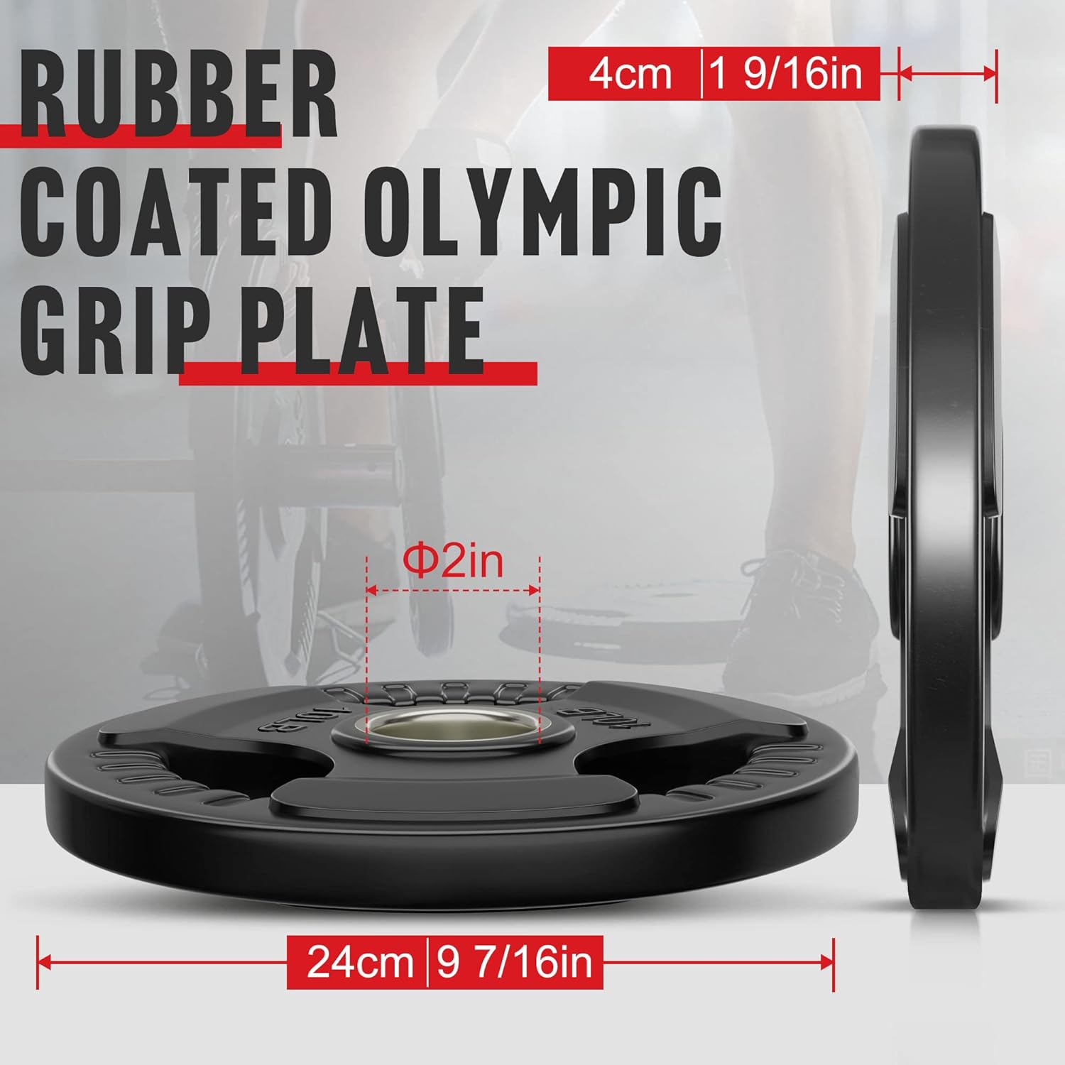 Holleyweb Weight Plates Olympic Rubber Grip Plates 2-Inch Cast Iron Grip Plates Bumper Plates for Strength Training, Weightlifting, Crossfit Weights for Home Gym (A167)