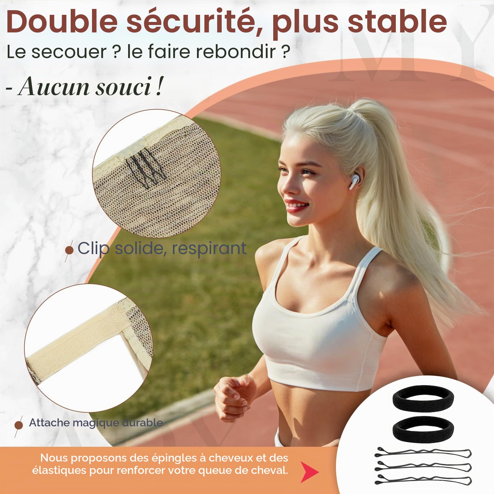 MY-LADY Extension Queue de Cheval Cheveux, 35cm Postiche Queue de Cheval Naturel, Rajout Cheveux Longue Ponytail Lisse Wrap Around #12P613 Brun Doré& Blond 80g