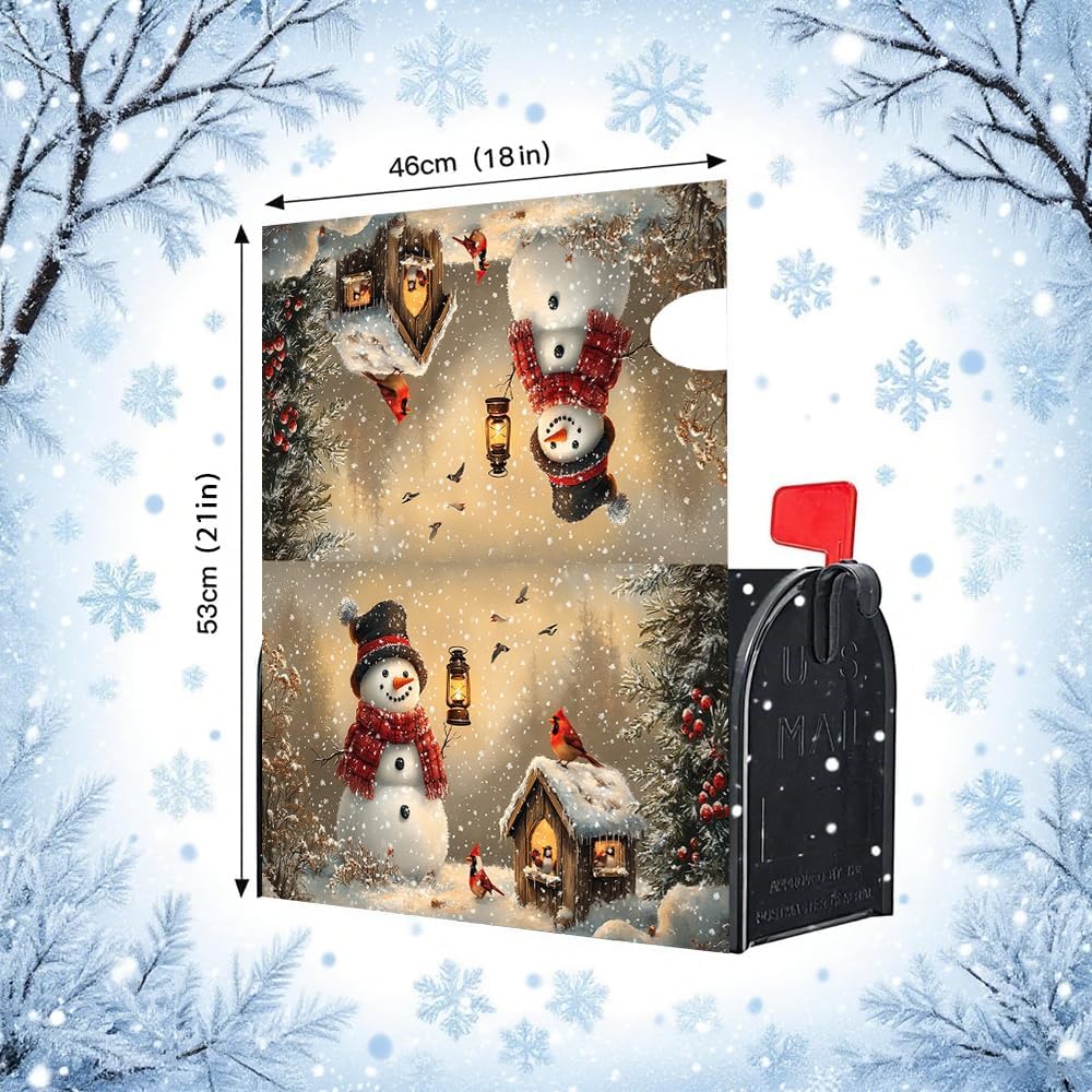 Winter Christmas Snowman Themed Mailbox Cover, Magnetic Waterproof Mailbox Package 18x21 Inch Standard Size, Snow Oxford Cloth Mailbox Decoration for Christmas, Thanksgiving, Winter Outdoor Garden