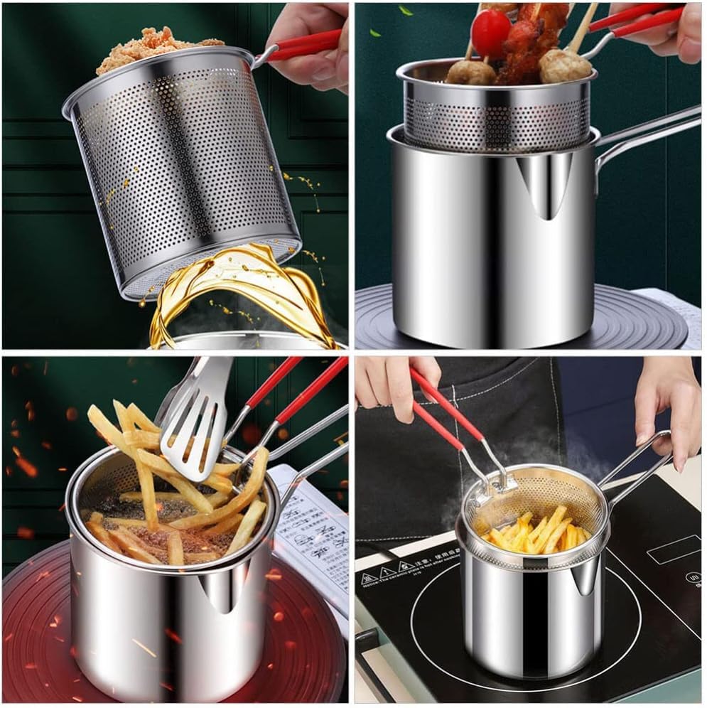 Friteuse En Acier Inoxydable Avec Panier Passoire - Petit Modèle Pour Tempura, Poulet Frit, Beignets - Économique En Huile