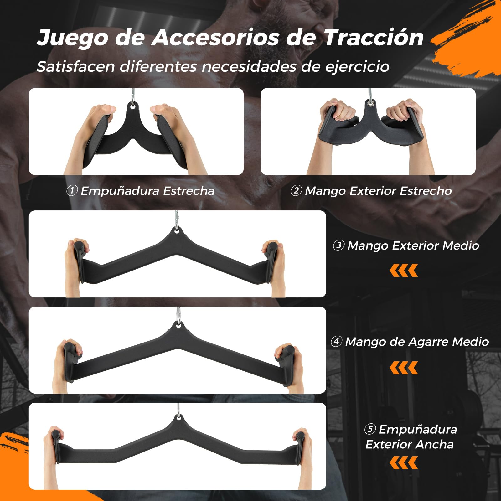 COSTWAY Juego de Accesorios de Tracción LAT, Accesorios de Cable de Polea con Barra en V para Gimnasio en Casa, Entrenamiento de Fuerza de Espalda, Empuñaduras de Mango de Tríceps y Biceps