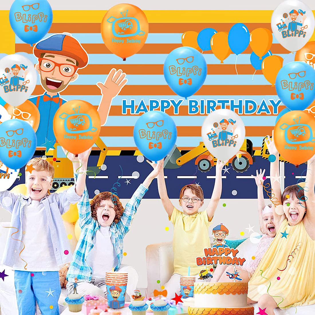 Blippi Birthday Party Supplies,30PCS Blippi Balloons 6PCS Star Balloons