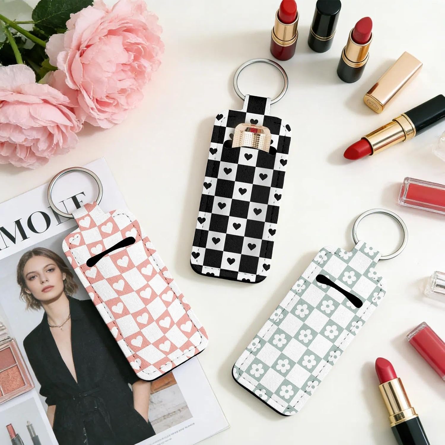 Chapstick Holder Keychain, Lipstick Holder Lip Balm Keychain Lip Gloss Neoprene Clip-on Key Chain for Women image 2