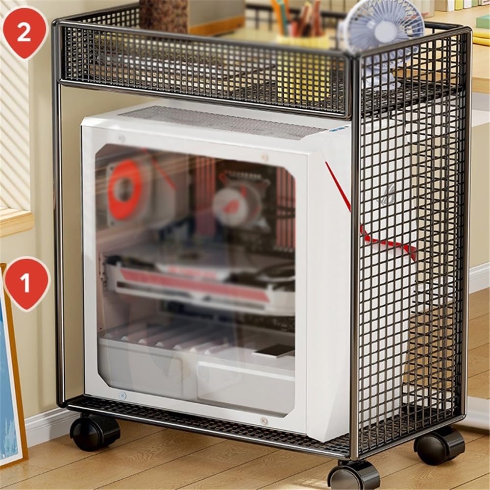 Podstawka pod CPU Podwójne półki Stojak na komputer PC 2-poziomowy metalowy stojak na procesor z kółkami z blokadą Pasuje do większości komputerów PC, przenośnych stojaków na procesory Wózek Uchwyt CP