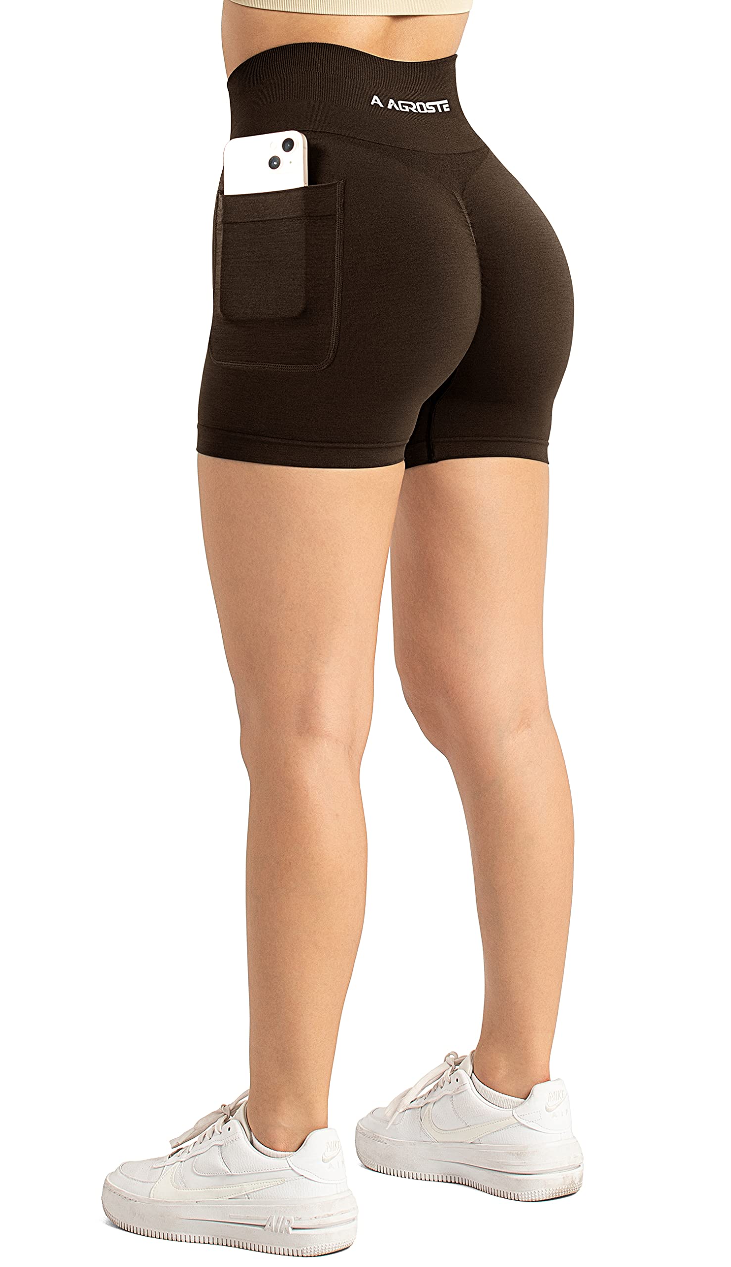 A AGROSTE High Waist Workout Shorts for Women Seamless Scrunch Butt Lifting Short Gym Smile Contour Cycling Biker Shorts