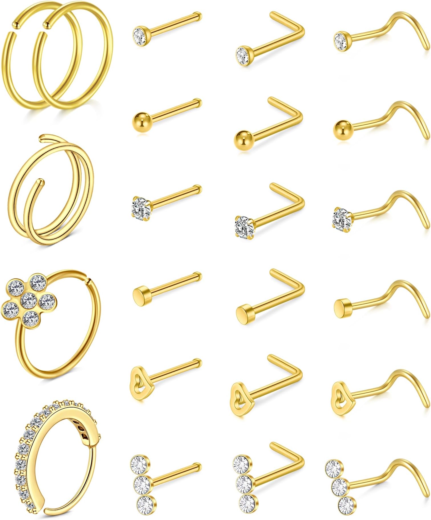 Nose Rings 18g 20g Nose Ring Surgical Steel Nose Studs Hoops Nose Piercings Jewelry Silver Gold
