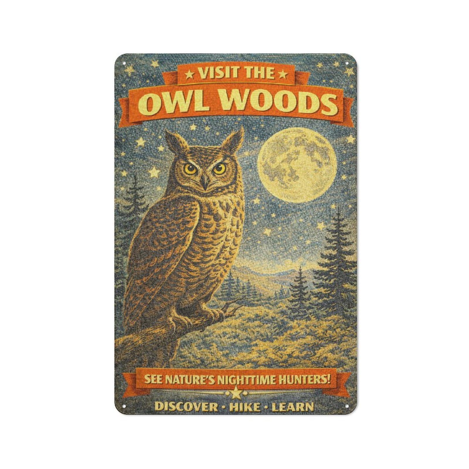 Junmoney Style-1 Tin Wall Plaque 30X20cm With Visit The Owl Woods Vintage For Home Office Or Studio, New Home Wall Decor For Home Office Decor Fans