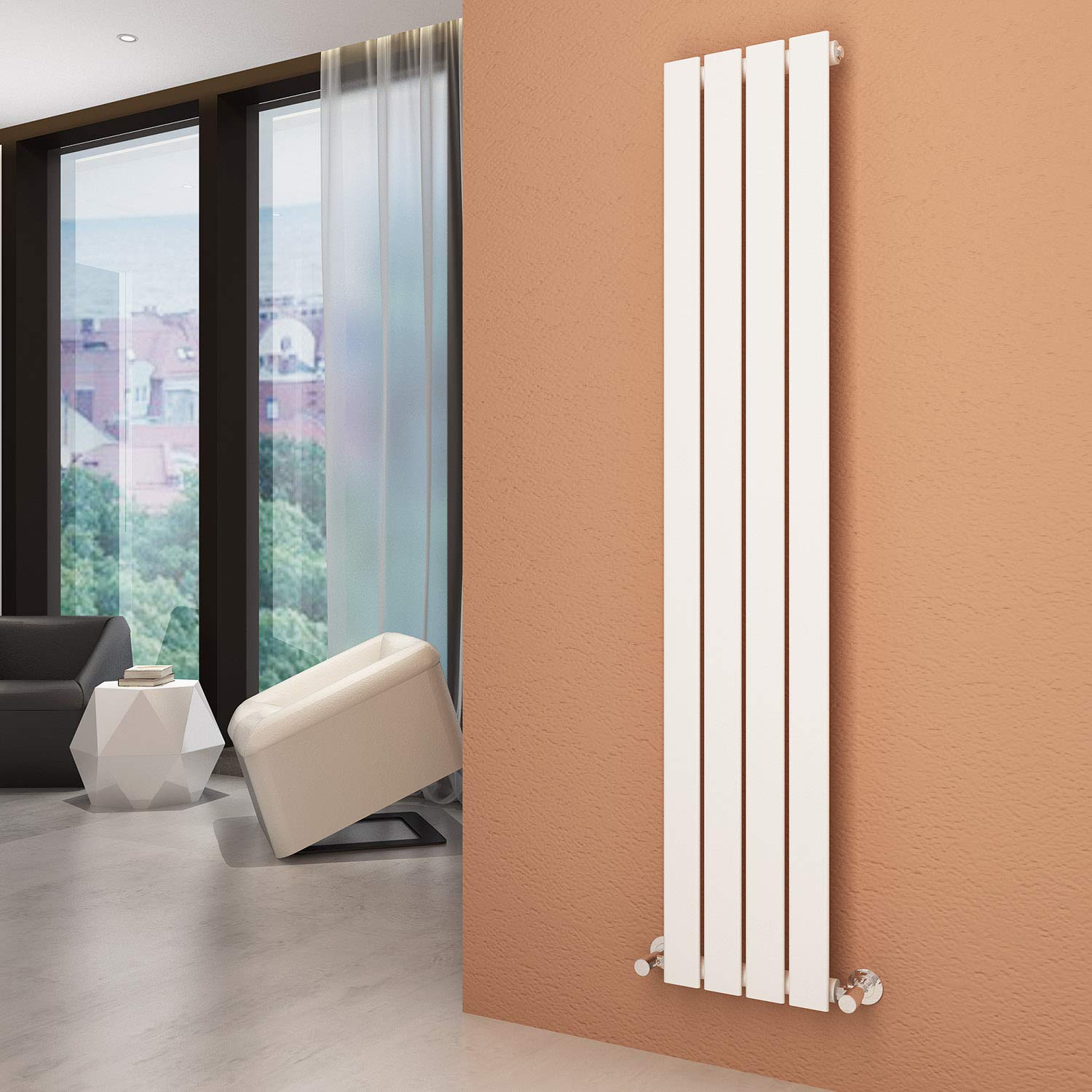 ELEGANT Vertical Column Designer Radiator Tall Upright Flat Panel 1600 x  300 mm White Double Radiators with Free Angled Valves : Amazon.co.uk: DIY u0026  Tools