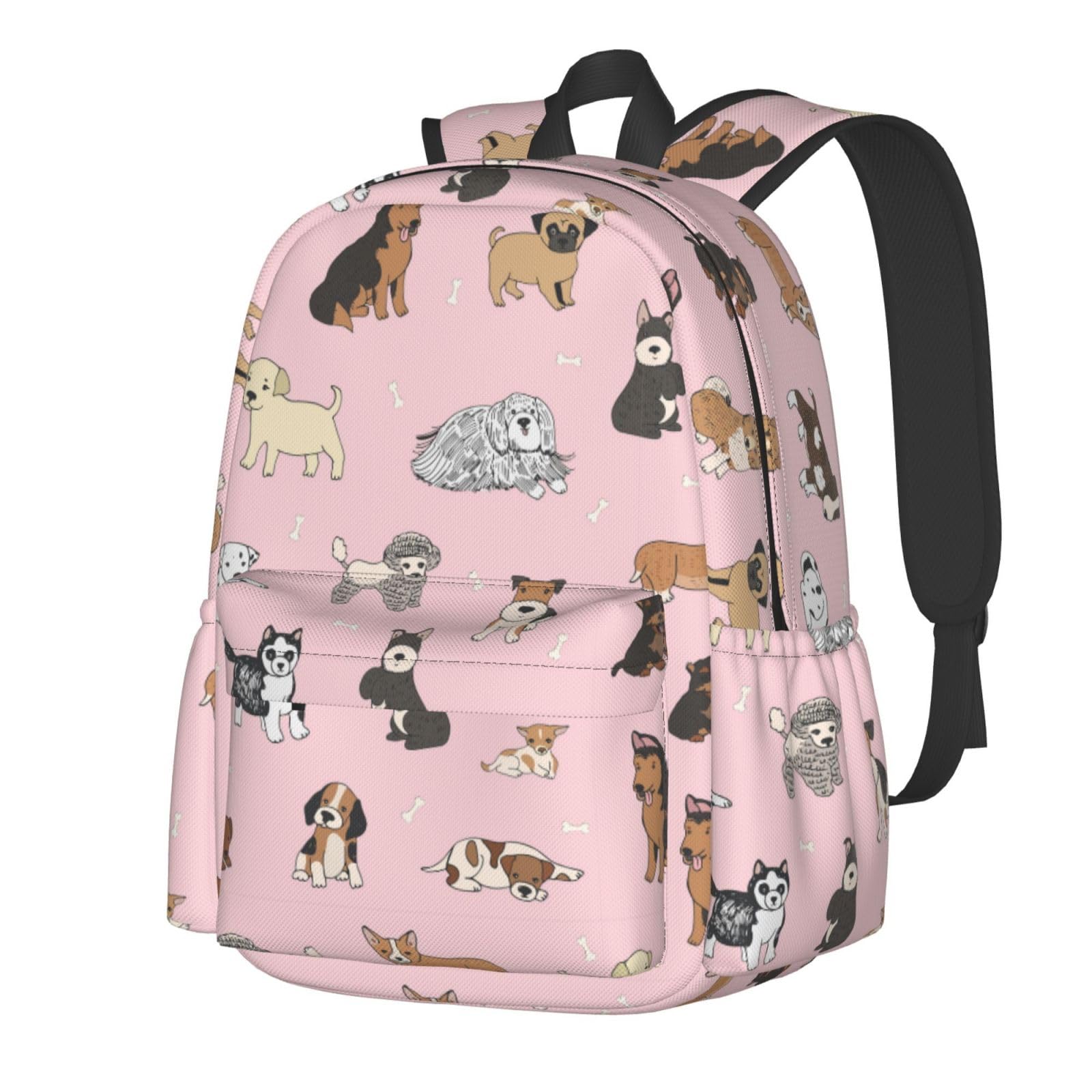 Jbofyee Cute Dogs Animals Pink Laptop Backpack For Men Women, Lightweight Daypack Bookbag For Daily Commutes Business Travel Hiking