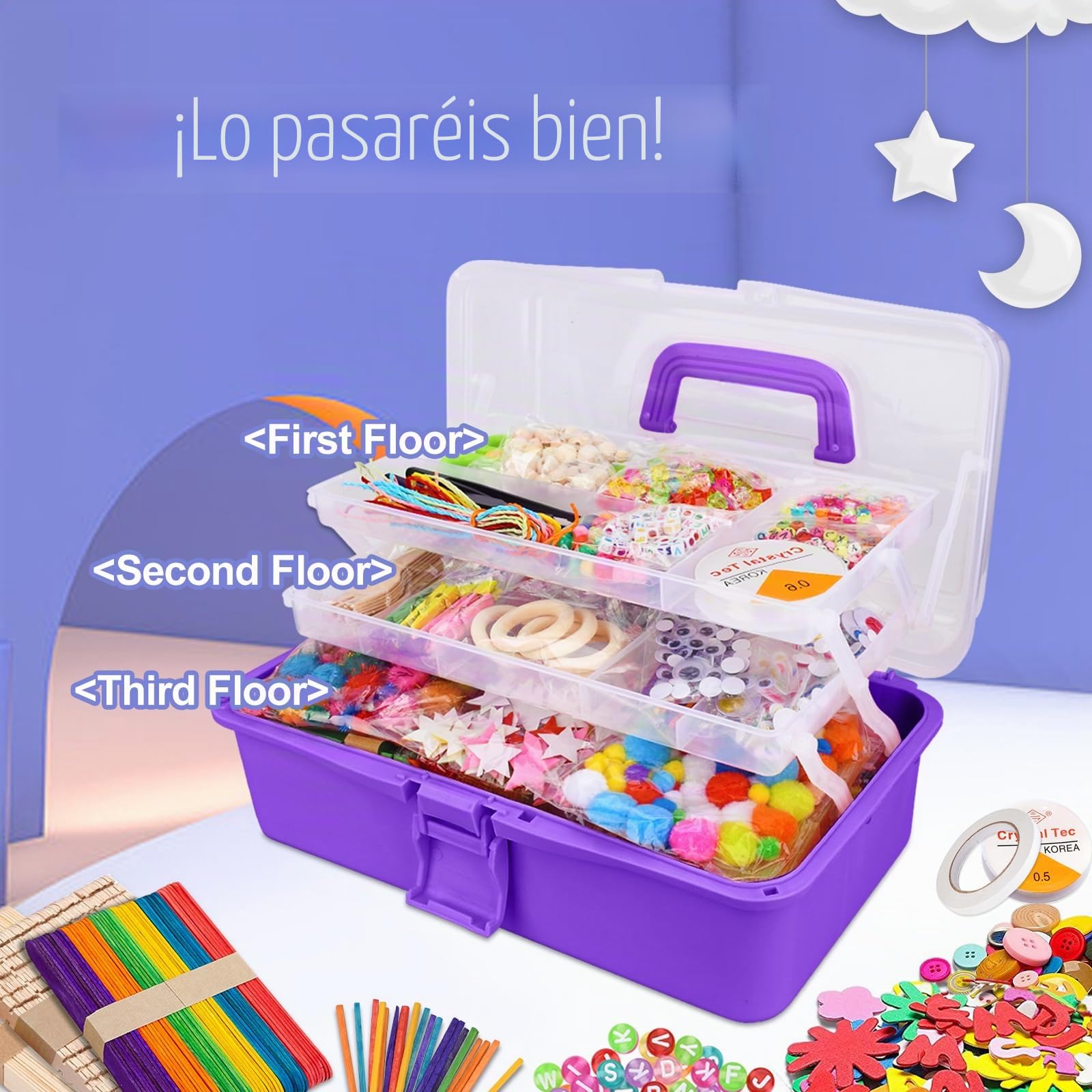 JOTOL Kit Manualidades Niños,3100+PCS DIY Creativo - Material Arts Crafts, Juegos con Pompoms, Palos y Papel de Colores